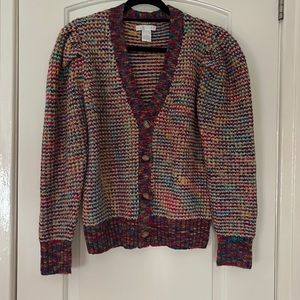 Multi colored puff sleeve cardigan